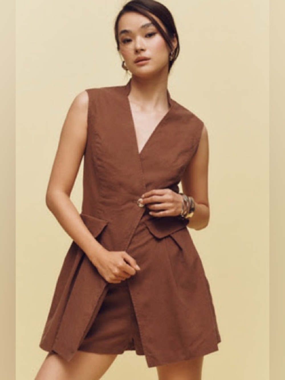 BY ANTHROPOLOGIE WRAP LINEN PLAYSUIT